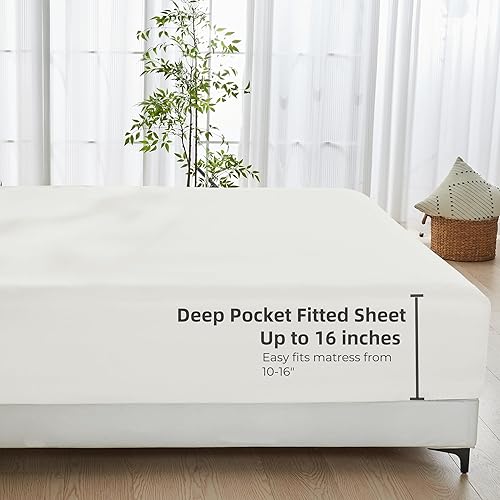 Miniatura 6 de GOKOTTA Sábana bajera ajustable de rayón de bambú con bolsillo de 16 pulgadas, sábana bajera súper suave y refrescante con 4 correas elásticas en