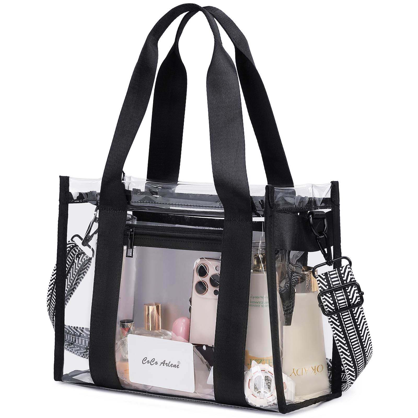 UEOE Clear Bag for Stadium Events,Large Clear Tote Bag with Outer and Inner Zip Bag for Sport Events, Concerts, Work, Beach