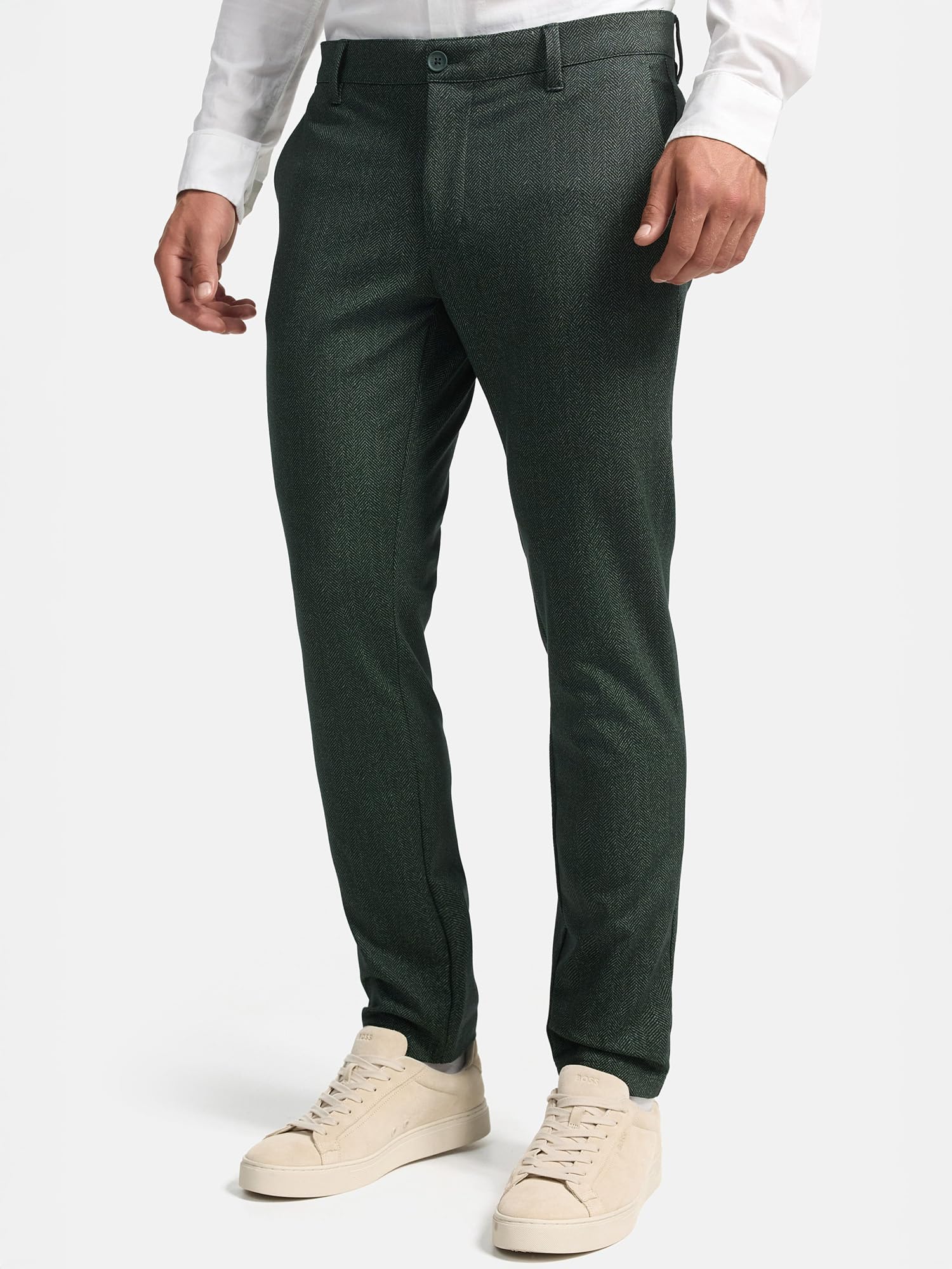 Indicode Uomini Pantaloni Chino in Tessuto Stretch Verde, Primavera-Estate