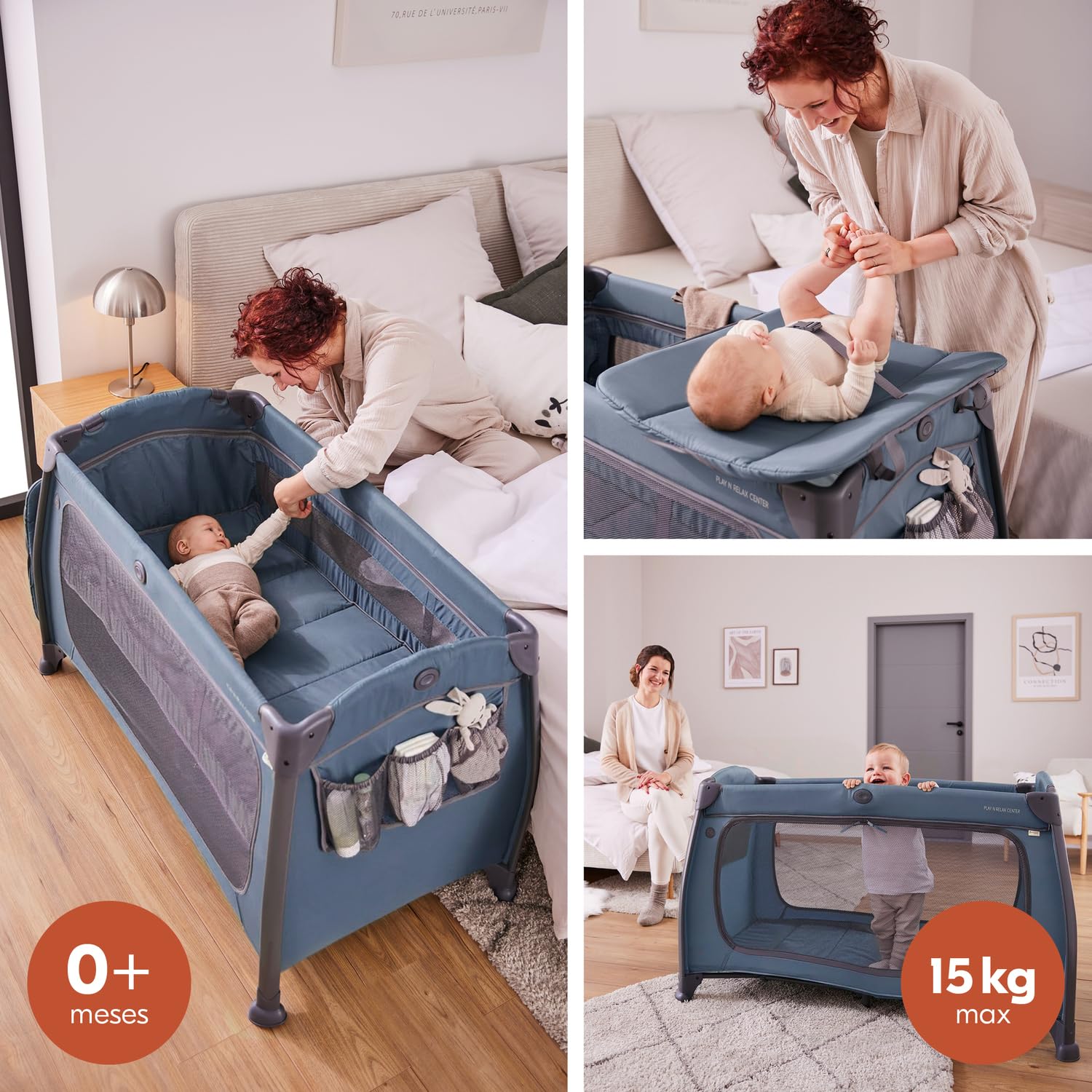 Hauck Cuna de Viaje Bebe Play N Relax - Doble Altura Recién Nacidos - Azul
