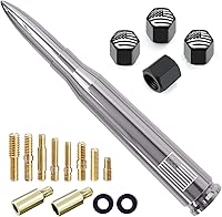 Vista 18 de Antena de camión para automóvil con tapas de válvula de neumáticos, bandera estadounidense, repuesto corto universal para GMC Sierra, Chevy