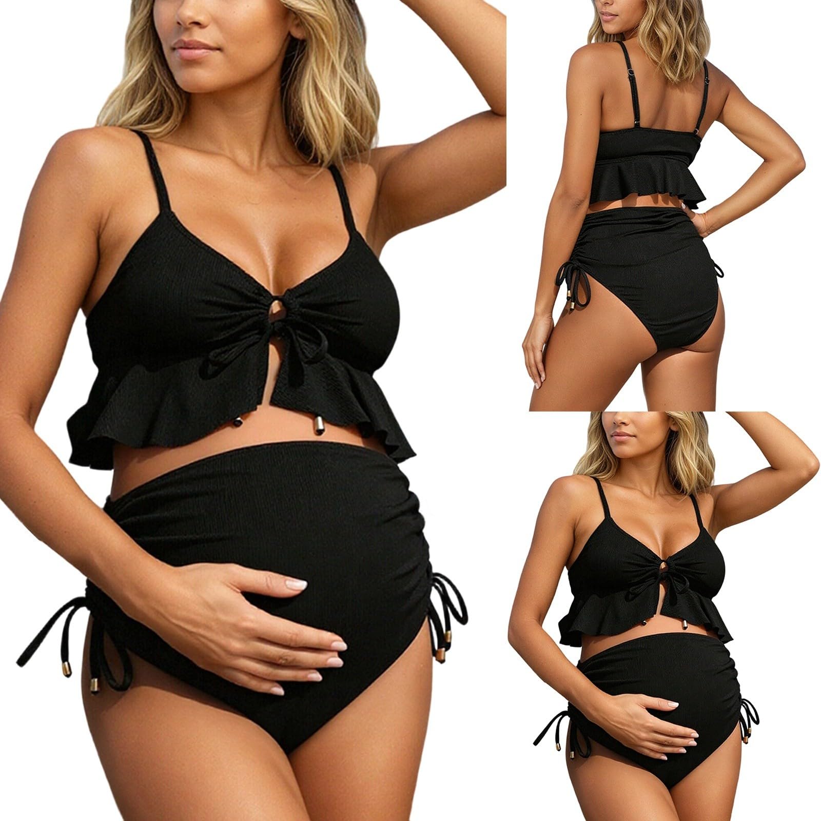 Bikini Embarazo Mujer Traje de Baño de Dos Piezas para Embarazadas Push Up Traje de Baño de Maternidad Cintura Alta Elegante Ropa de Maternidad Verano Tallas Grandes Traje de Baño Bikini