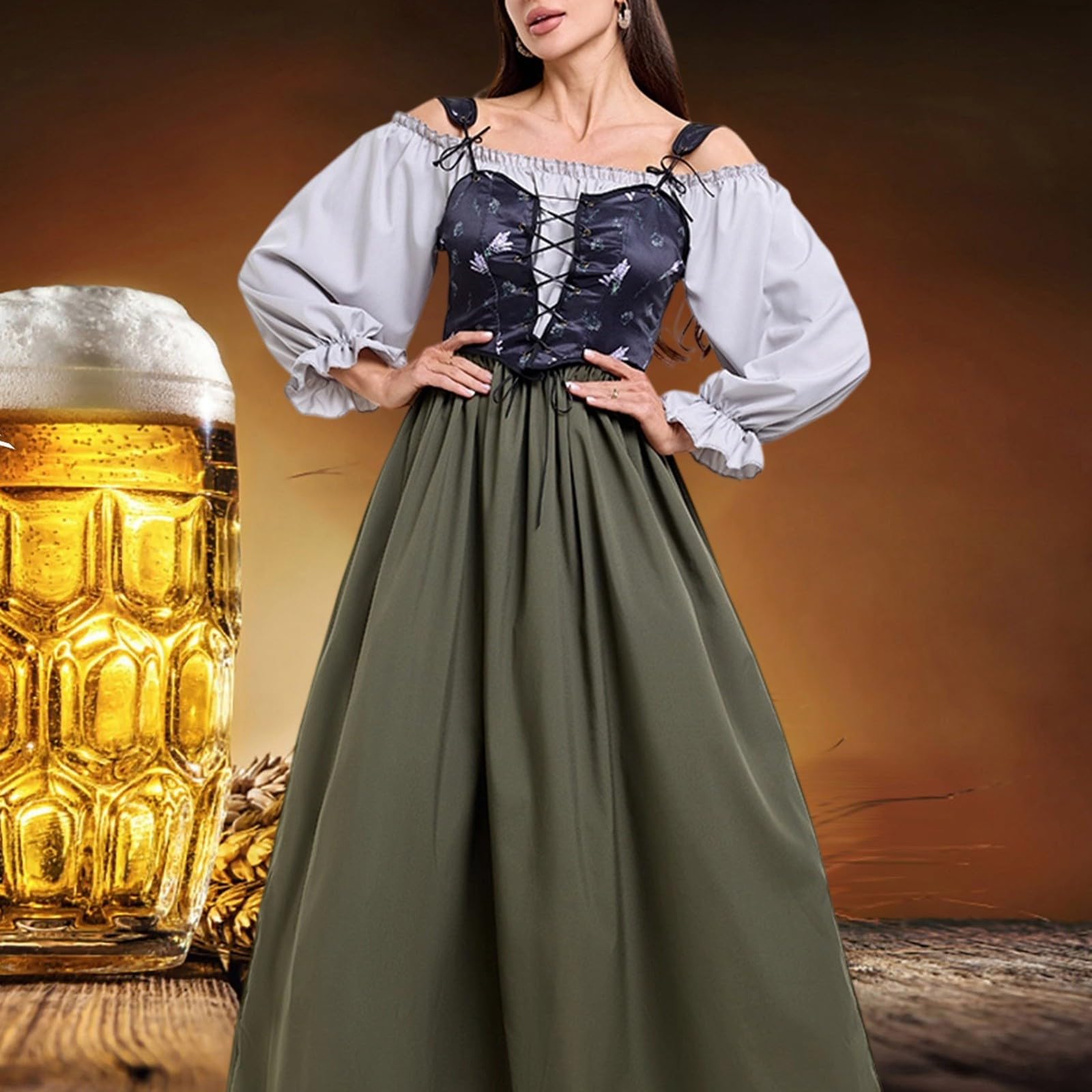 Genérico Vestido De Halloween Para Mujer,Conjunto Medieval Victoriano De Dos Piezas Para Mujer Disfraz Cosplay Elegante Con Falda Y Corsé Atuendo Festivo Para Halloween Teatro O CelebracióN Nocturna