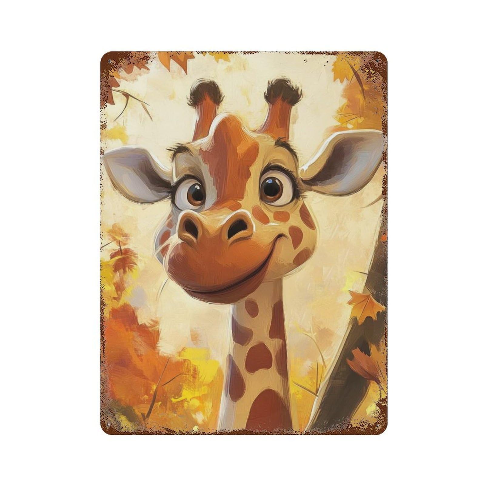 Smiling Giraffe in Autumn Rusty Metal Tin Sign 15.7"x11.8", Ideal for Pub, Kitchen And Man Cave Decor