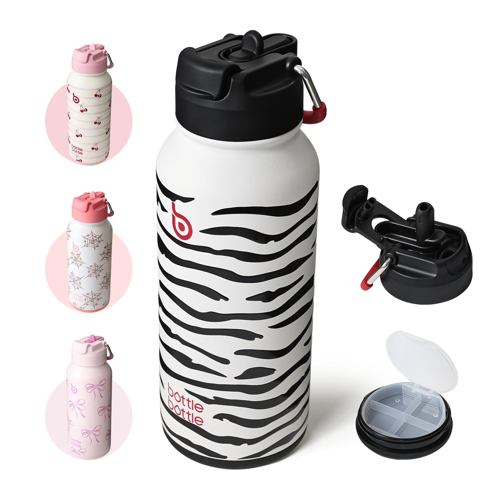 BOTTLE BOTTLE Edelstahl Trinkflasche 1L mit Strohhalm - Auslaufsichere Isolierflasche für Sport & Fitnessstudio, mit Pillenfach, BPA-frei, doppelwandig