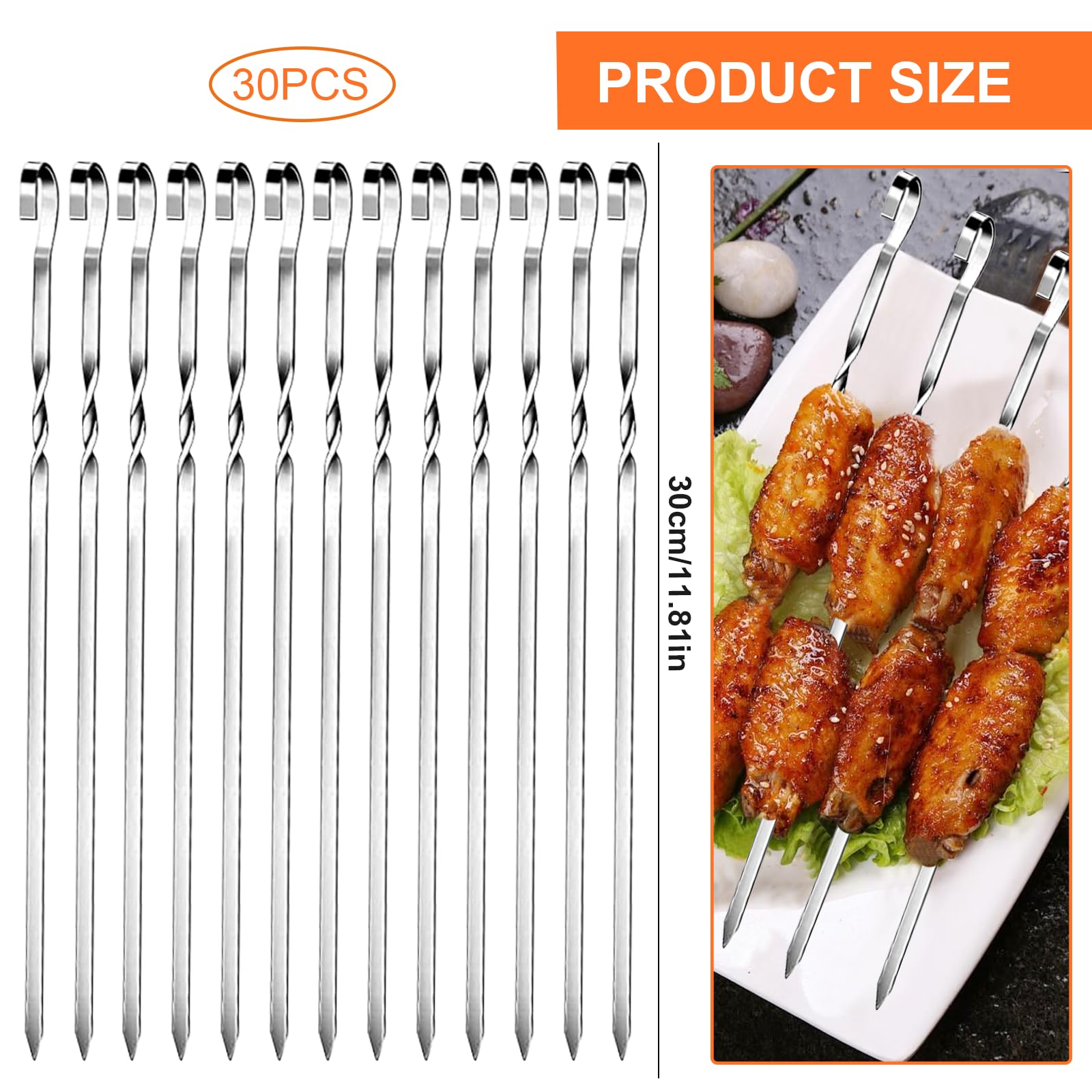 Basicon Lot De 24 Brochettes Barbecue Acier Inoxydable 30cm - Plat Et Réutilisable