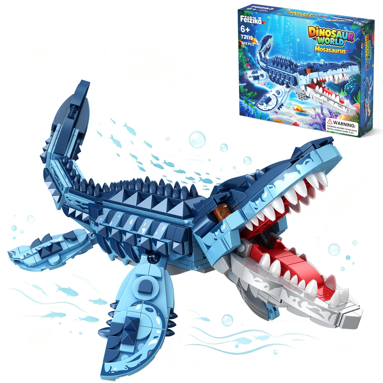 Blocs de Construction Mosasaure, Kit de Modèle Dinosaure Jurassique, Cadeau de Noël et d'anniversaire pour Garçons et Filles, Dès 6 Ans
