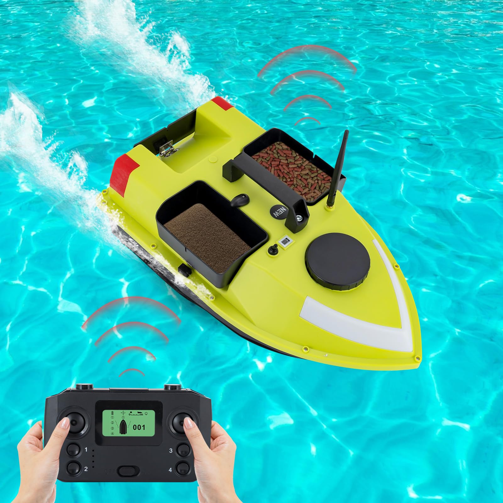 Barca Per Mangimi Da Pesca Con Telecomando, 600 M Di Distanza, 99 Punti GPS, Doppio Motore, Luce Notturna LED, Batteria 5200 mAh, 2 Kg Di Capacità, Borsa Incluso