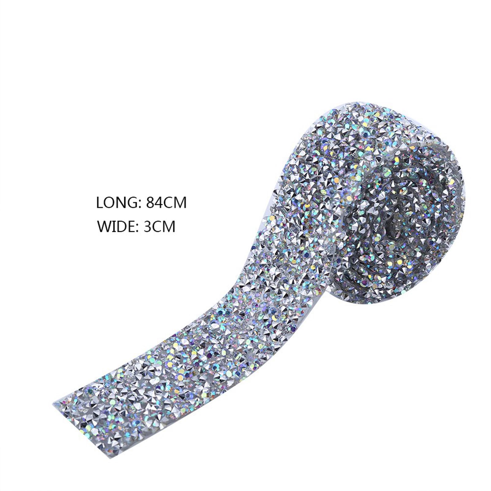 Sparkling Back Glue Crystal Rhinestone Crushed Diamond Ornaments Decorative Banding Belt Sparkling Decorative Banding Belt 1 Yard 3cm Width (AB Color)