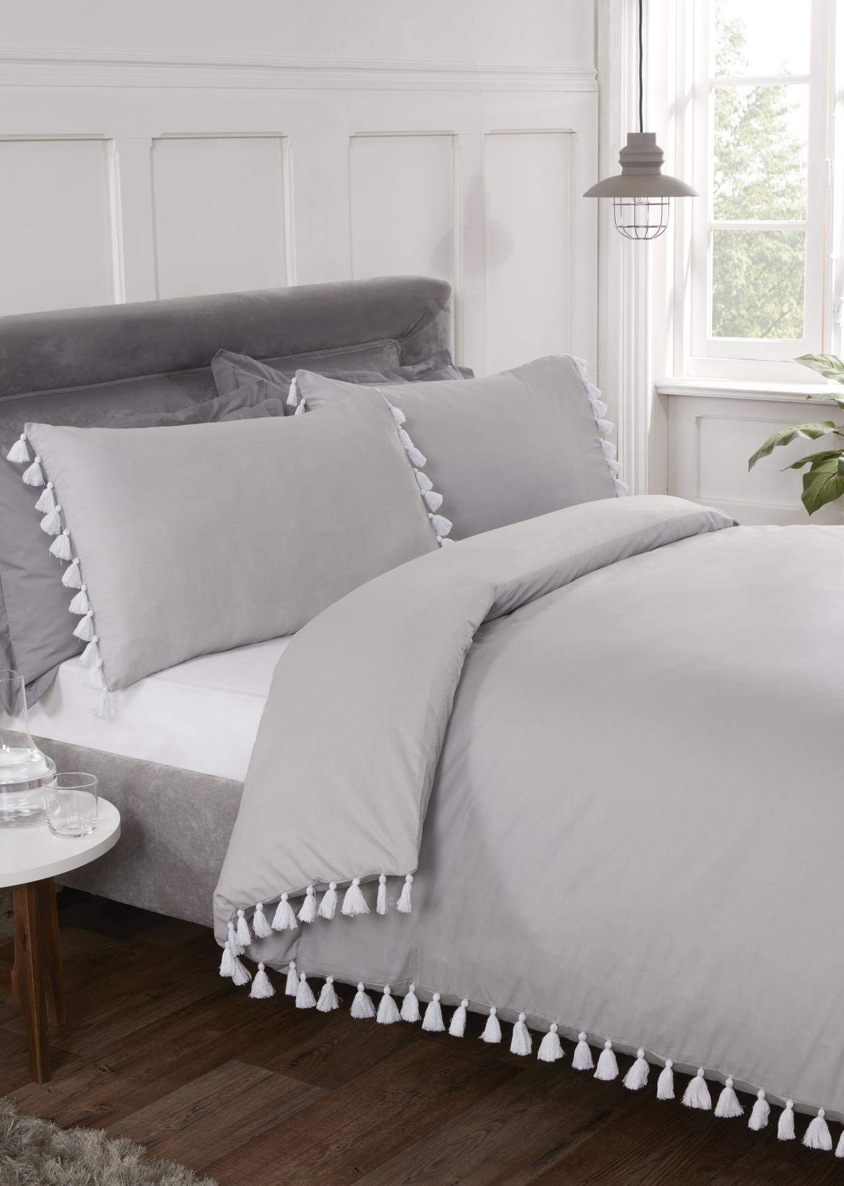 Rapport Home Grey Rapport Tassel Double Duvet Cover Set Qulit Cover Bedding Set