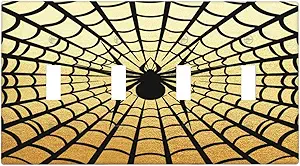 Decorative Switch Plate Covers Black Spider Spiderweb on Golden Background 4 Gang Light Switch Cover Plate Quad Toggle Wall Plate Light Switch Covers for Bedroom Home Decor