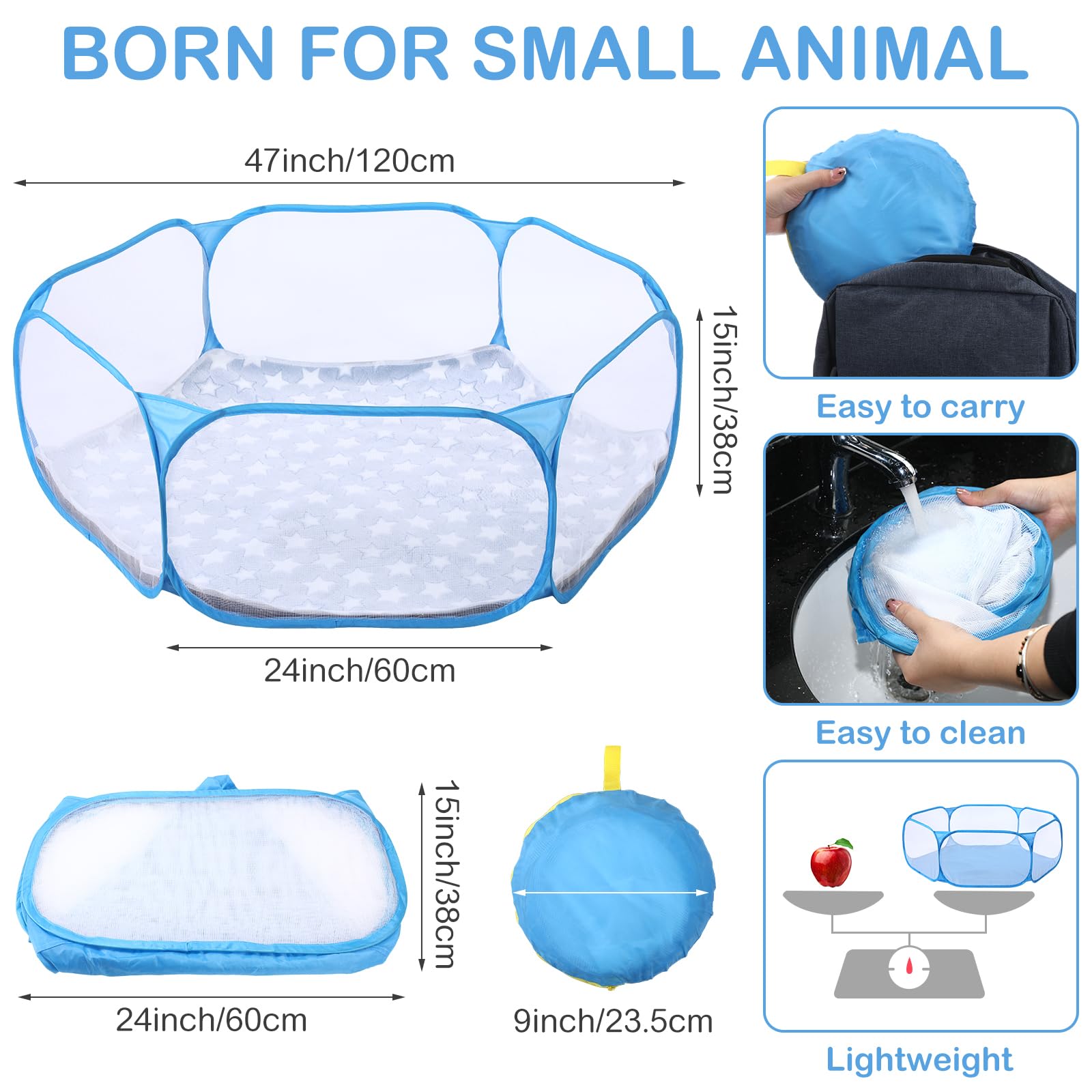 VitalCozy Hamster Laufstall mit Matte Kleintier C&C Käfig Zelt Atmungsaktiv Transparent Meerschweinchen Laufstall Wasserdicht Tragbar Hofzaun Matte Faltbare Übung Laufstall Outdoor Indoor für