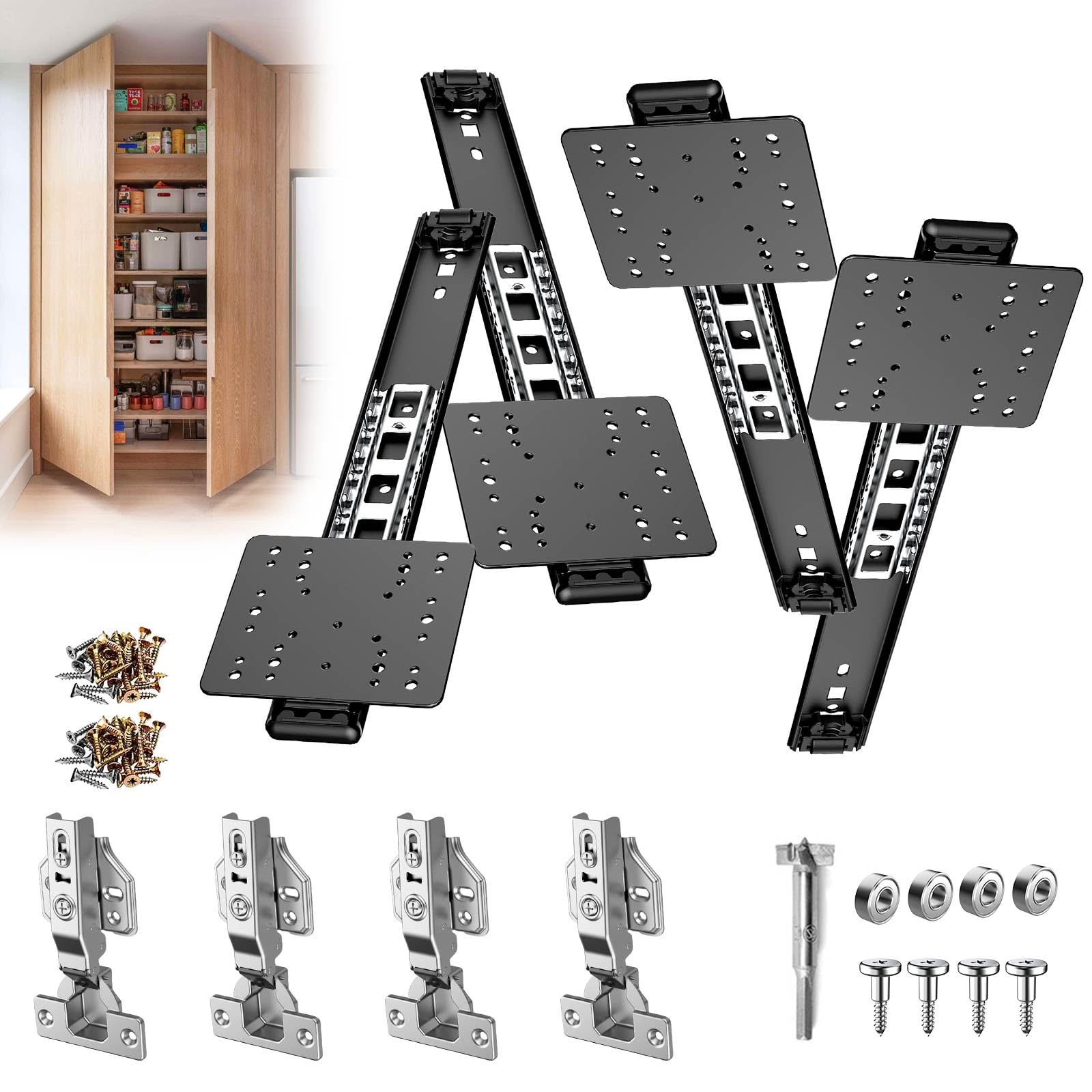 Pocket Door Slides – Hidden Sliding Hardware, Soft Close (Black,12in,4PC)