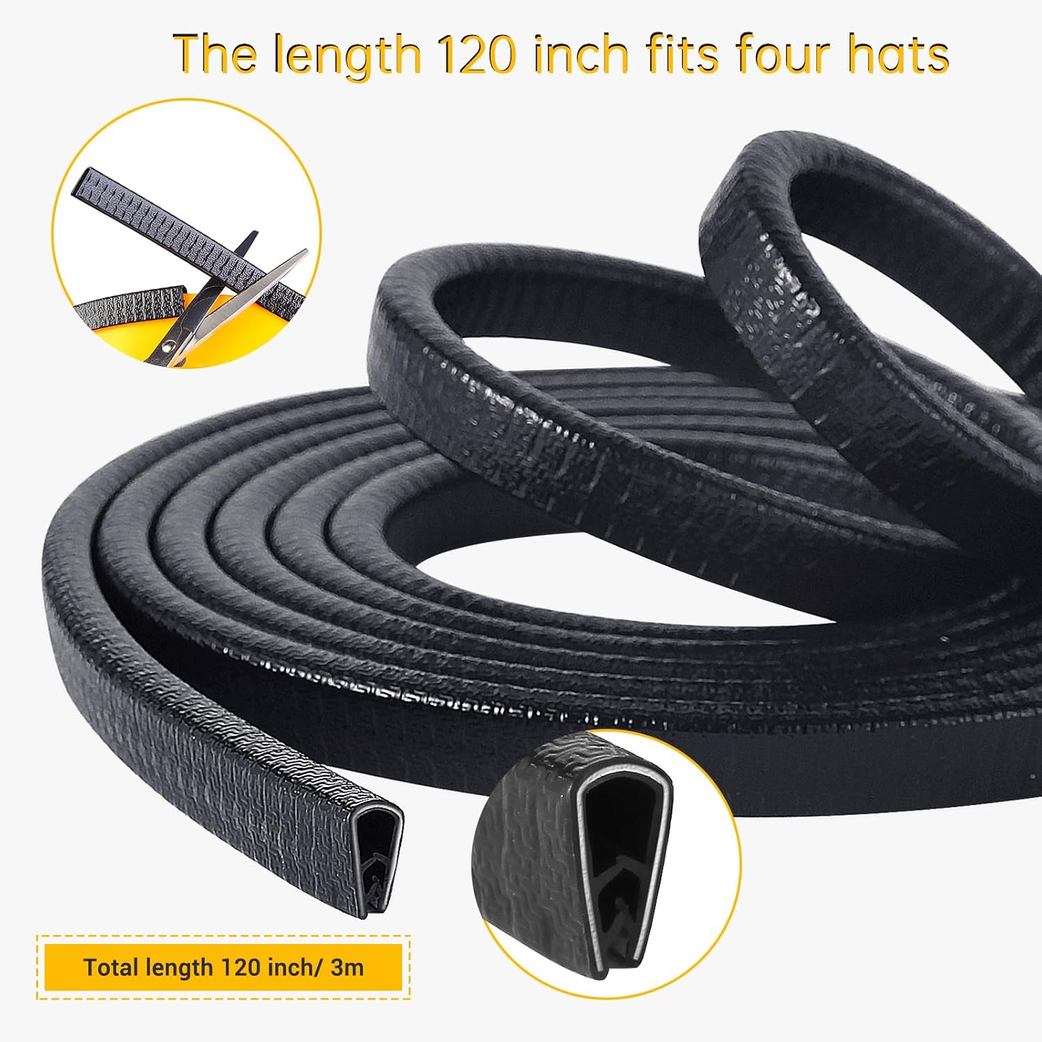 Length 3m/120 Inch Full Brim Hardhat Guard Fits Four Hats, Strengthen Helmet Brim Guard, Head Protection Hard Hat Accessories,Black(Hard Hat Not Including