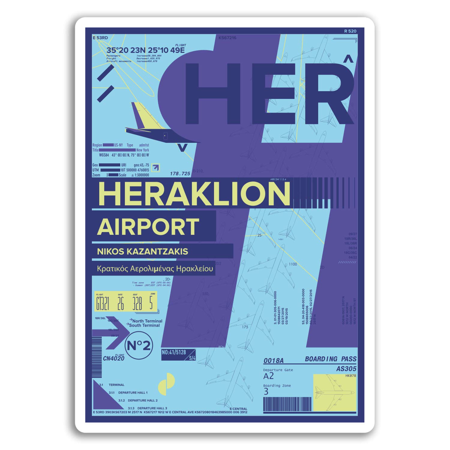 Destinationvinyl Multicolor 2 X 10Cm Heraklion Airport Vinyl Stickers - Crete Greece Travel Sticker #17402 (10Cm Tall)