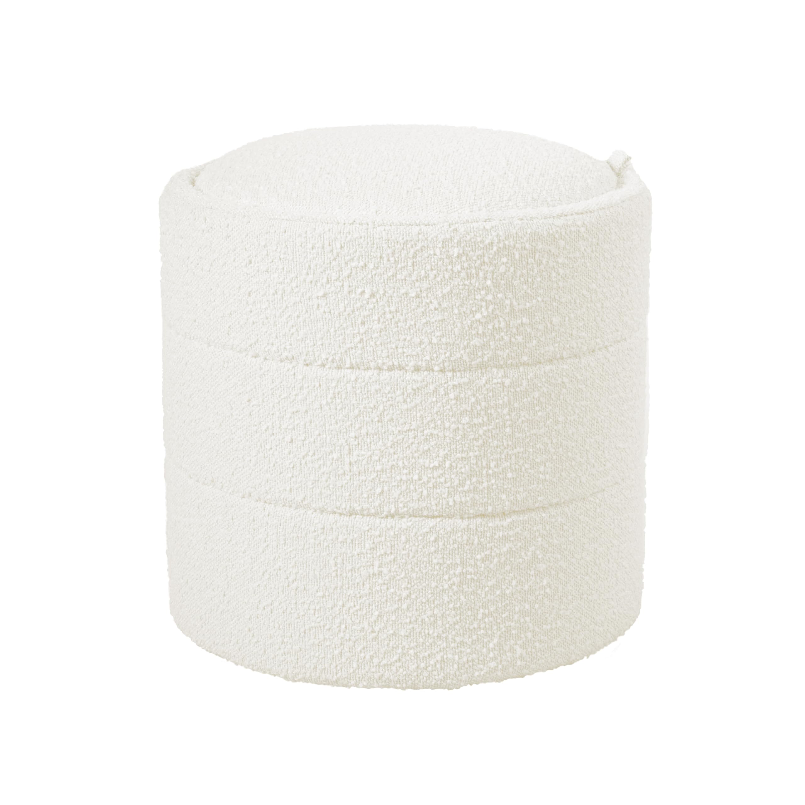 HomePop Storage Round Ottoman with Removable Lid Home Décor|Upholstered Round Foot Rest Ottoman - Cream Boucle