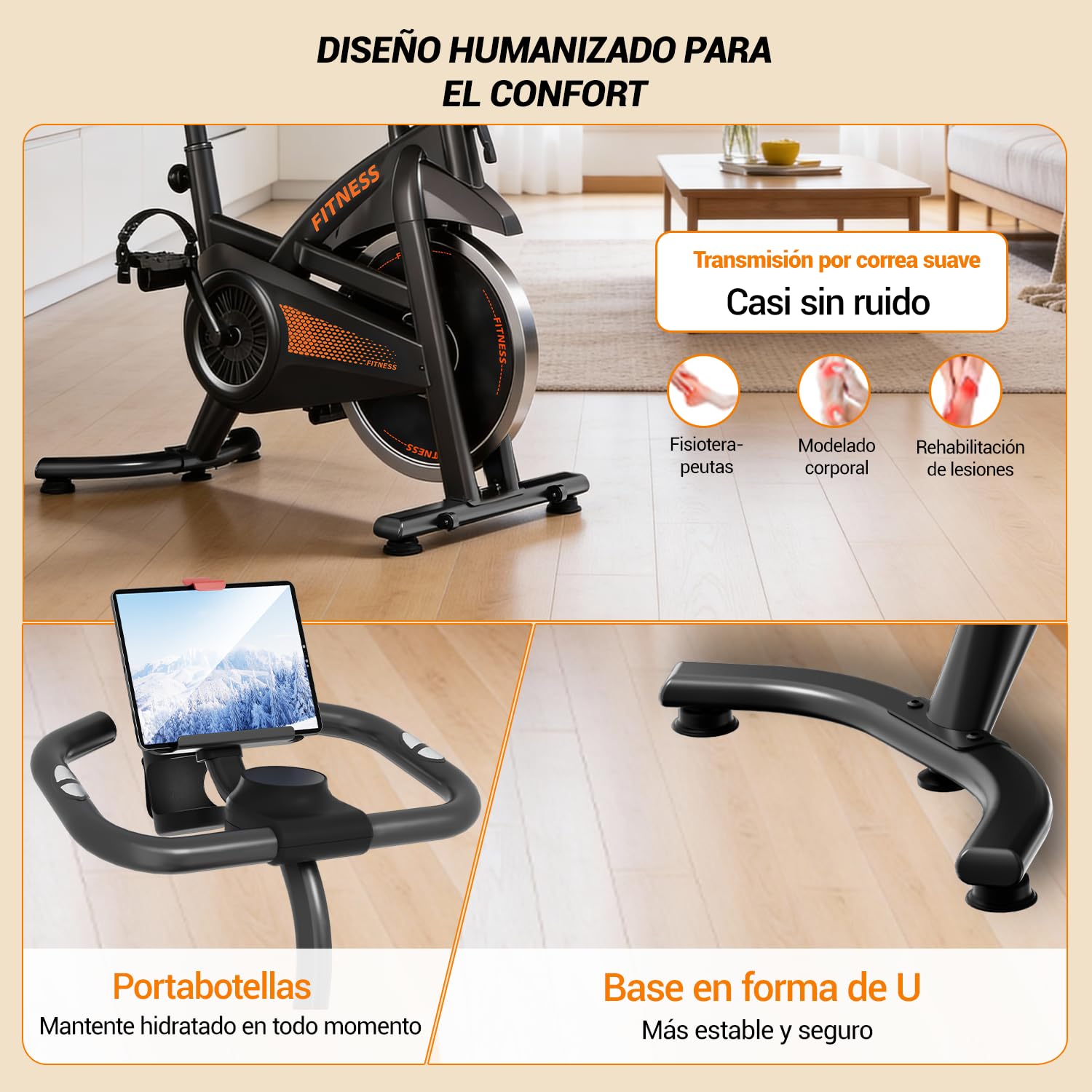CURSOR Bicicleta estática spinning,Bicicleta spinning profesional | con monitor de frecuencia cardíaca y pantalla LED, Bicicleta estática con aplicación, Carga máx 136 kg