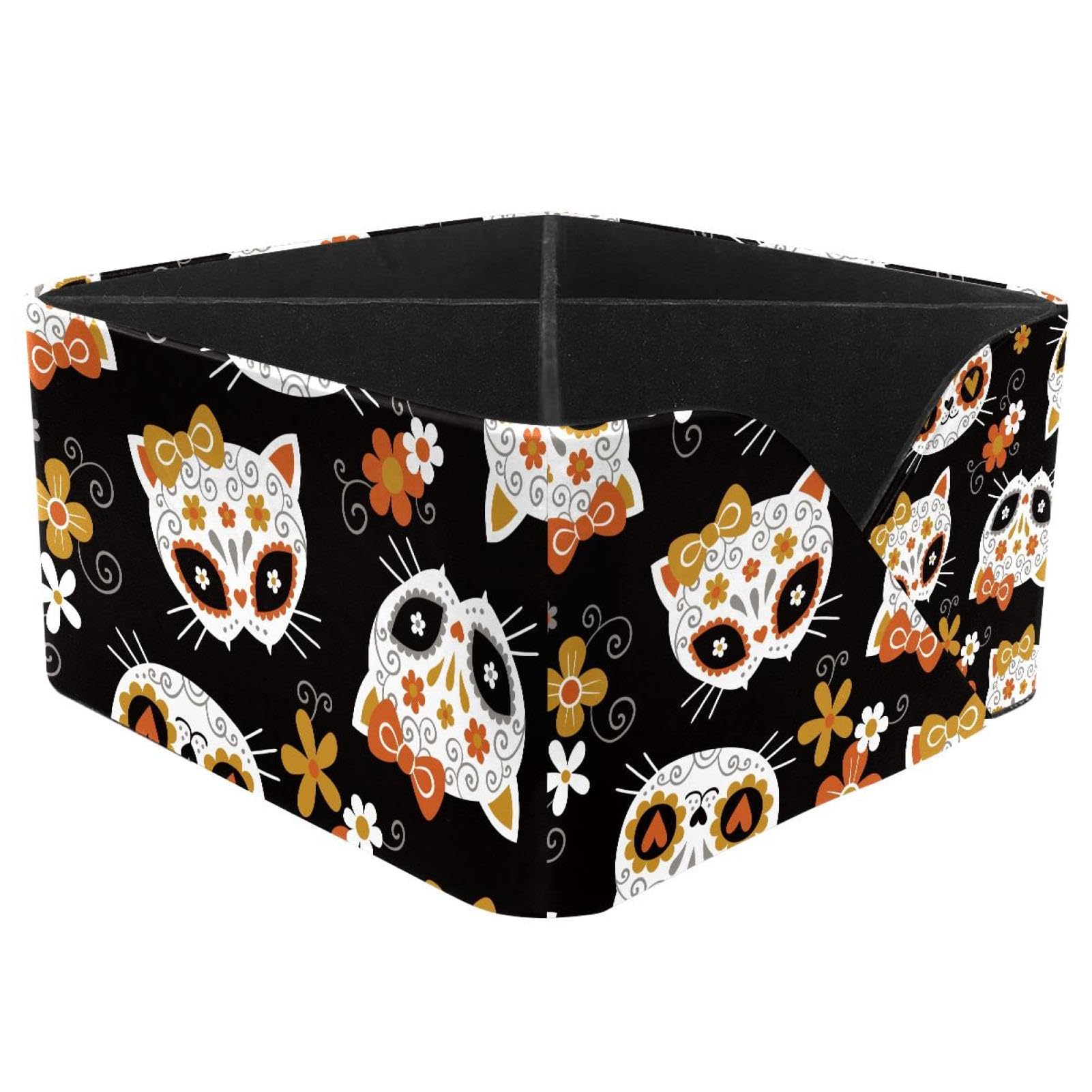 KengjuTesu Day of the Dead Suger Cat Skull Flowers Desktop Organizer Pen Holder, Rectangular Pencil Cup for Office, Study and Makeup Stations