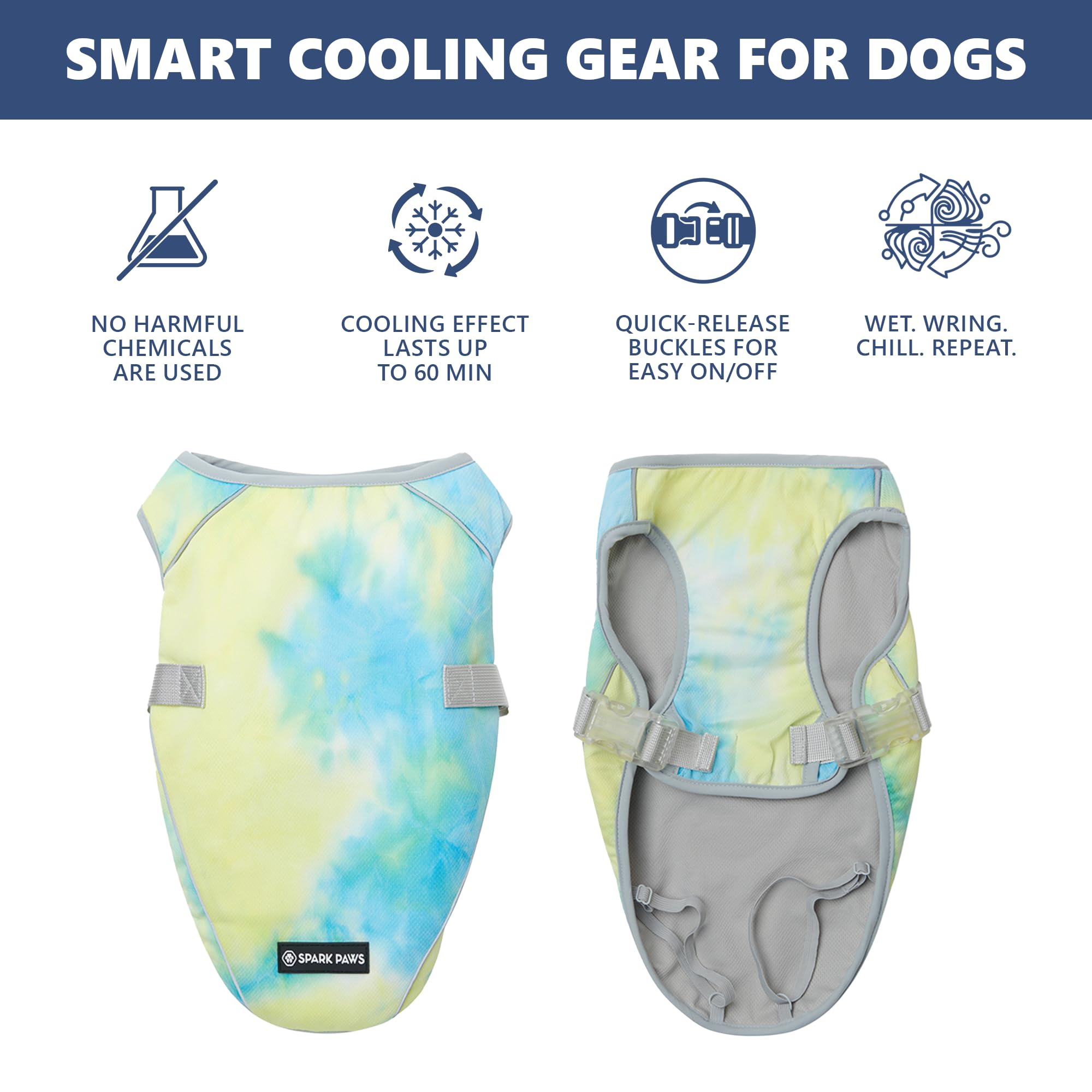 Spark Paws Gilet rafraichissant pour chien - Soulage la chaleur d'été - Léger - Protection solaire SPF 50 - Tempête tropicale - Taille 2XL
