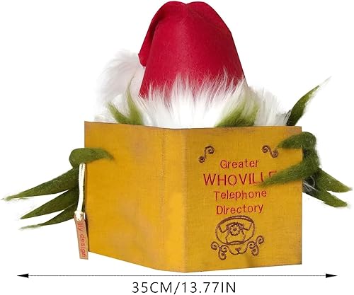 Miniatura 6 de Sombrero creativo para decoración del árbol de Navidad, divertido monstruo verde escondido detrás del libro, tapa del árbol, adorno clásico de