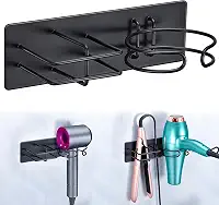 XILIMEN Suporte para secador de cabelo e alisador montado na parede, secador de cabelo autoadesivo e organizador de ferramentas de cabelo para banheiro (preto)