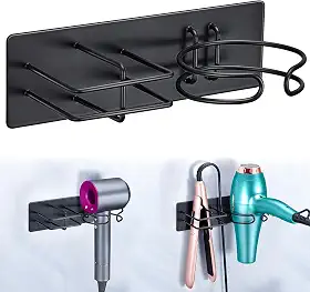 XILIMEN Suporte para secador de cabelo e alisador montado na parede, secador de cabelo autoadesivo e organizador de ferramentas de cabelo para banheiro (preto)