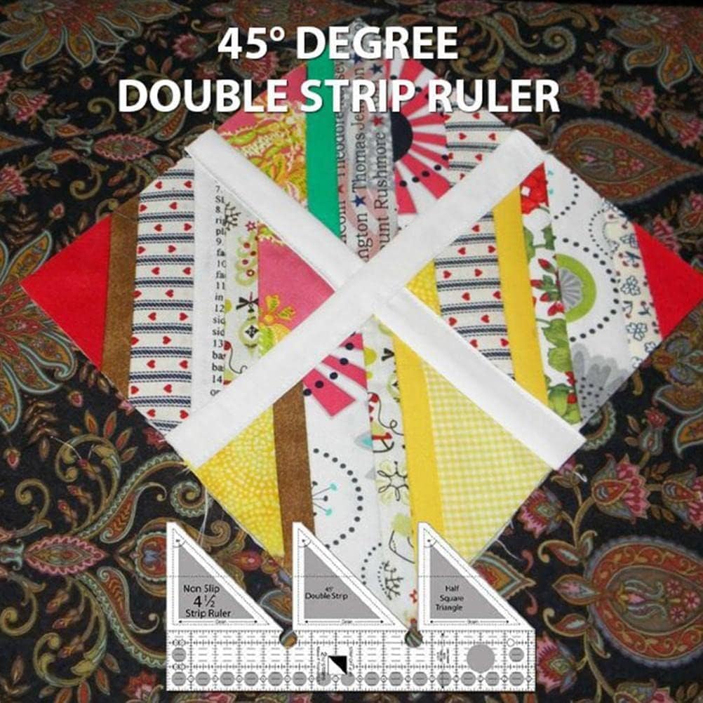 Ruler Grids 45 60 90 Degree Double Strip Ruler Transparent Acrylic Non Slip Quarter Cutting for Sewing (45 Degree-1)