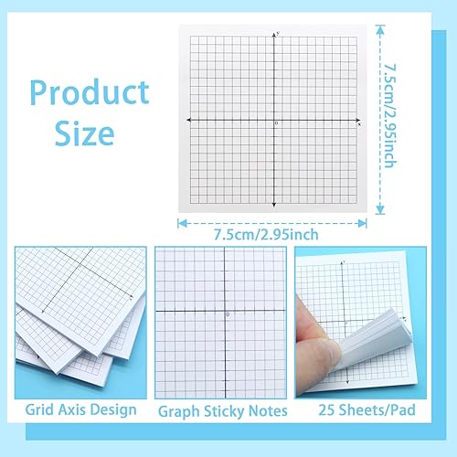 Miniatura 3 de Benvo Bloc de notas adhesivas de papel cuadriculado de 3 x 3 pulgadas, bloc de notas matemáticas de 20 x 20 pulgadas, cuatro cuadrantes