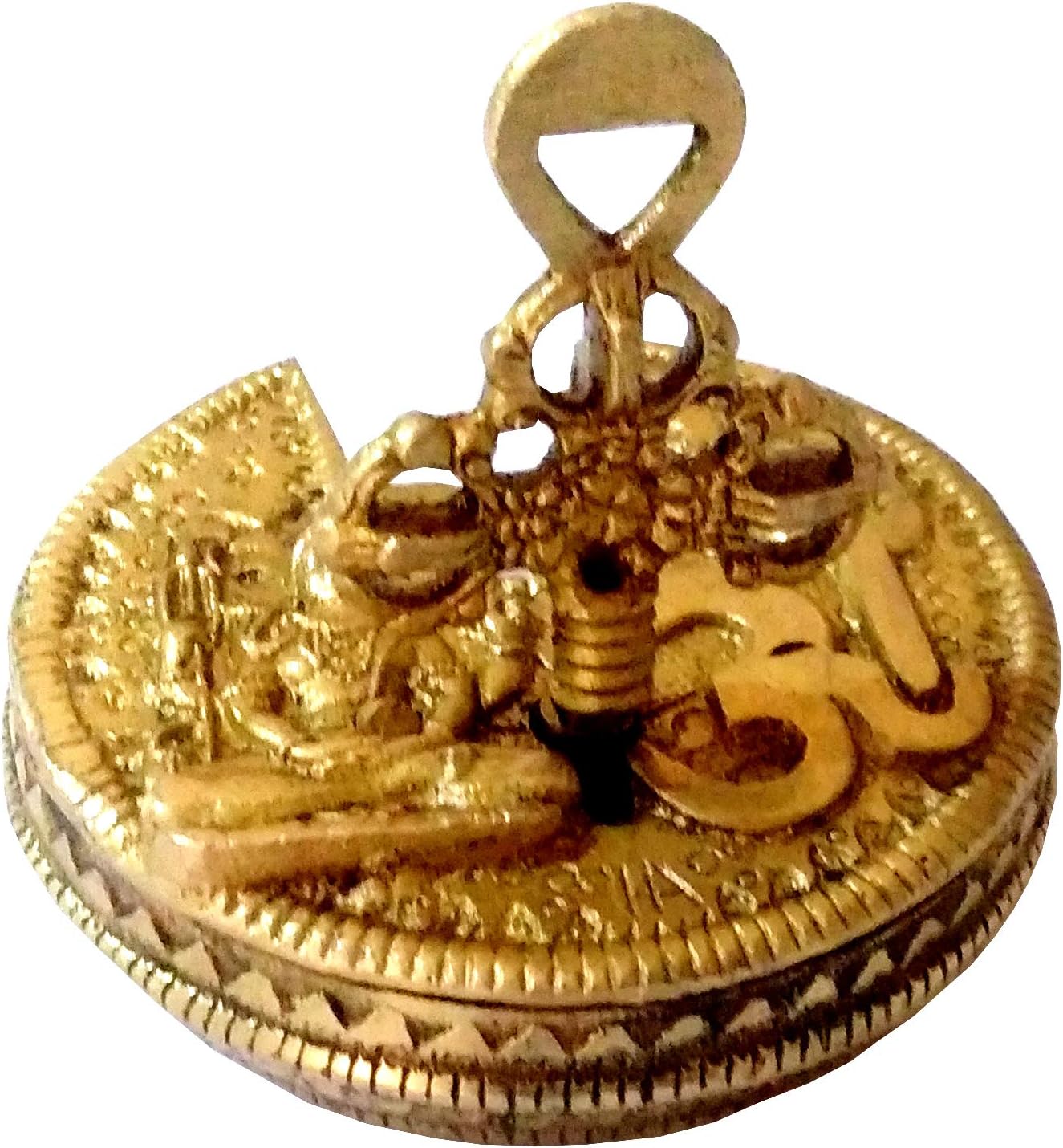Purpledip Brass Padlock Om Shiva: Round Antique Design; Unique Collectible (11813)
