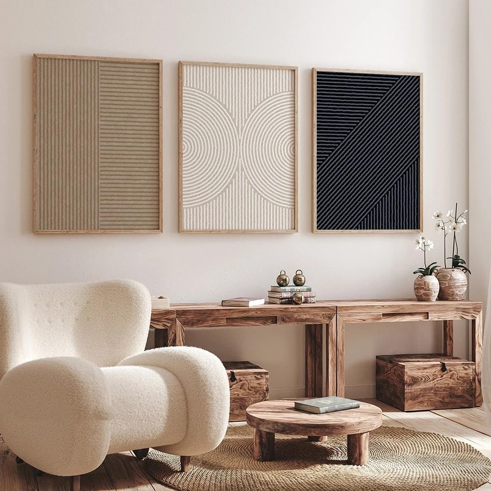 WUHBCZ Canvas Paints-Abstract Simple Black Beige Line Poster Modern Neutral Art Print Wall Art Gallery Canvas Painting Pictures for Living Room Office Decor-60 * 70cm/3PCS (No Frame)