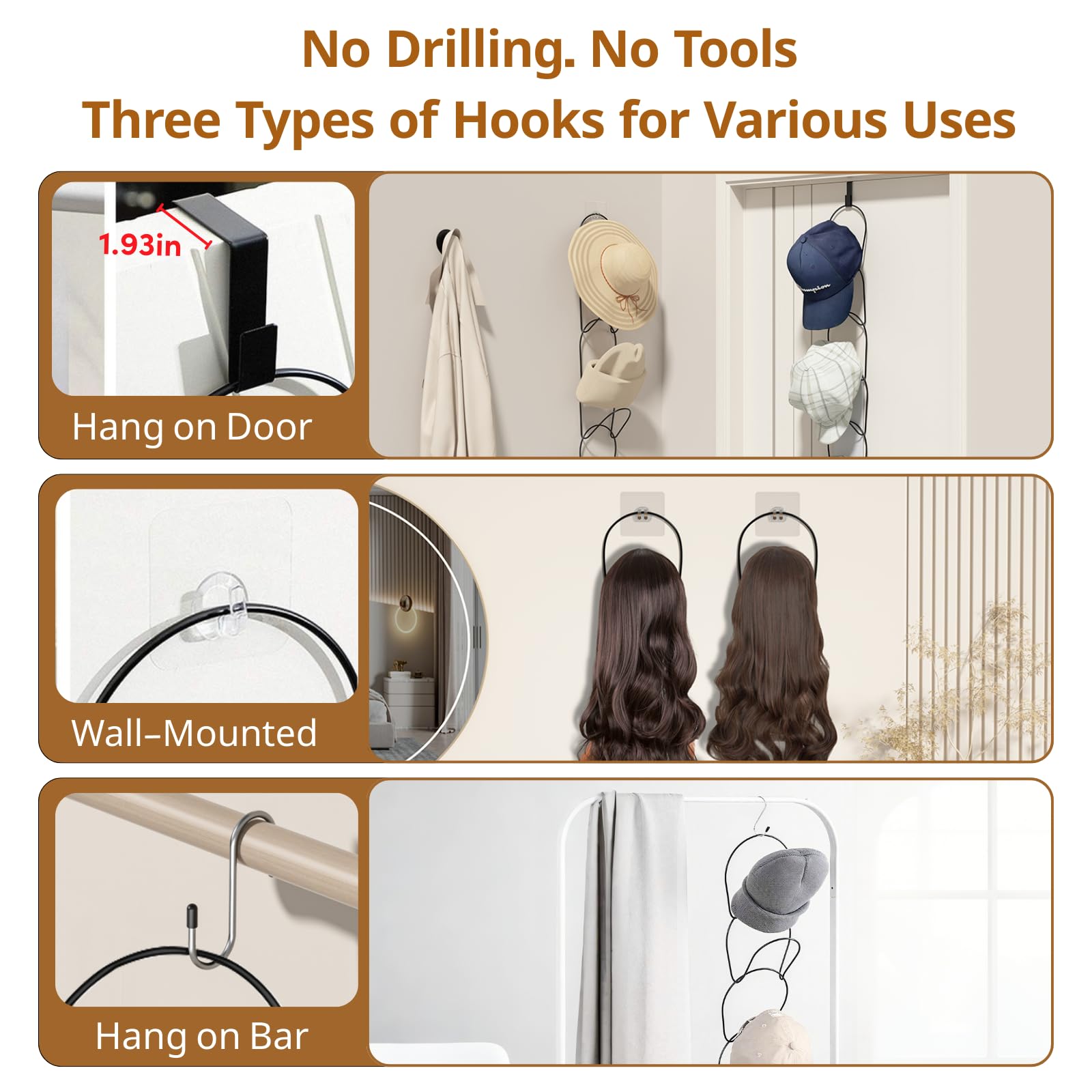 10 Stück Cap Halter Für Wand & Tür - Unsichtbare Mützenaufbewahrung In Schwarz