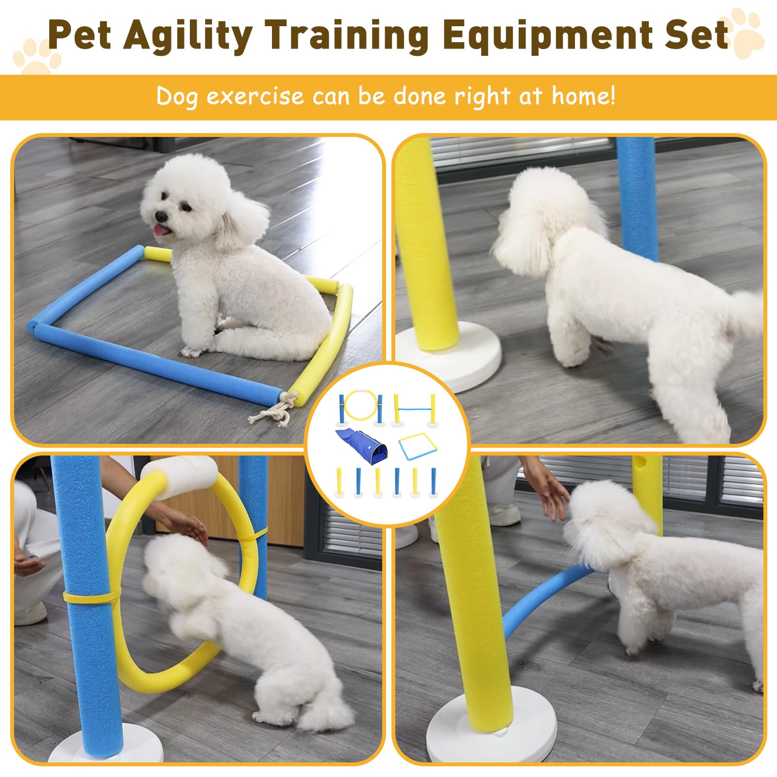 Agility-Trainingsgerät-Set für Haustiere, mit stabilem Tunnel, interaktives Hindernisspringring für den Innenbereich