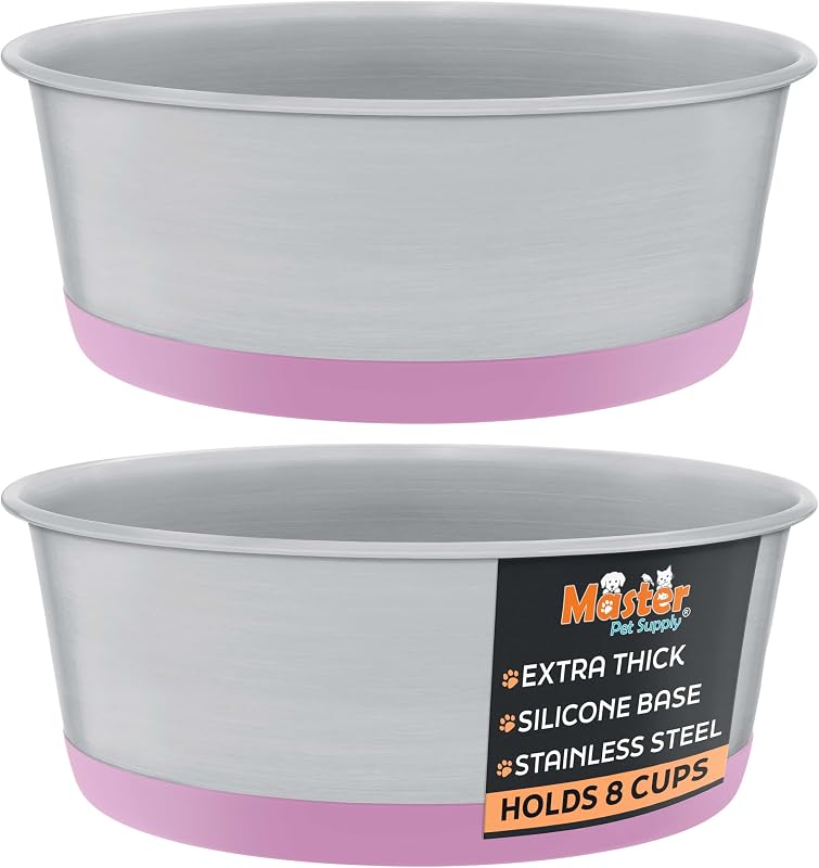 Tigelas para Cães em Aço Inoxidável com Base de Silicone Master Pet Supply, 1,89 L, Hyper Pink, Pacote com 2
