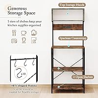 Vista 7 de Giantex Estante para panaderos con toma de corriente, soporte de microondas de 5 niveles con 10 ganchos en forma de S, estante de almacenamiento