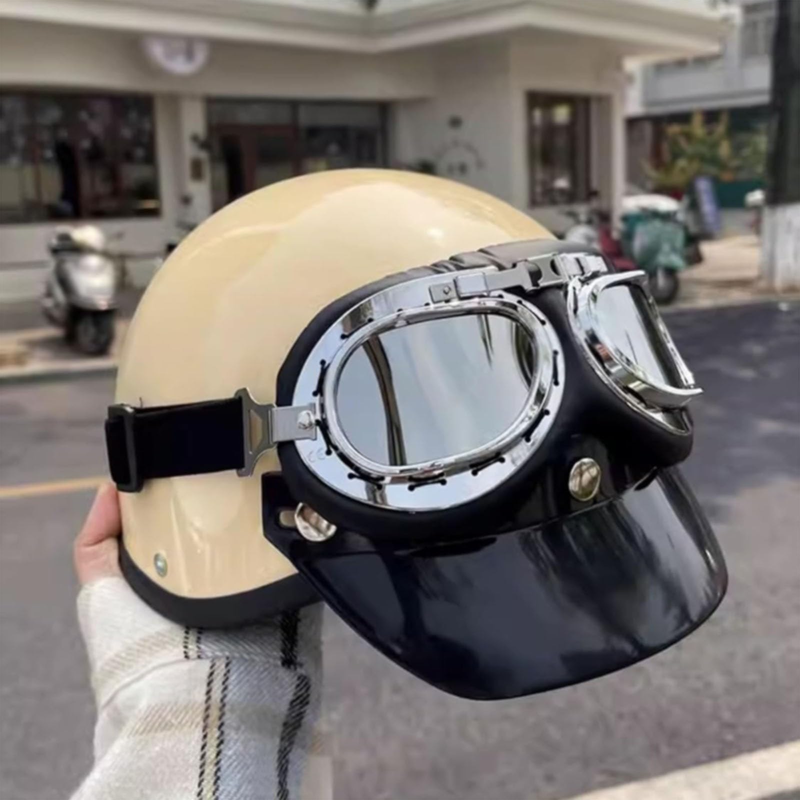 Casque Moto pour Scooter Et Cyclomoteur, Moto Casque Jet Bol Vintage ECE Homologué, Casque Moto avec VisièRe, pour Hommes Et Femmes