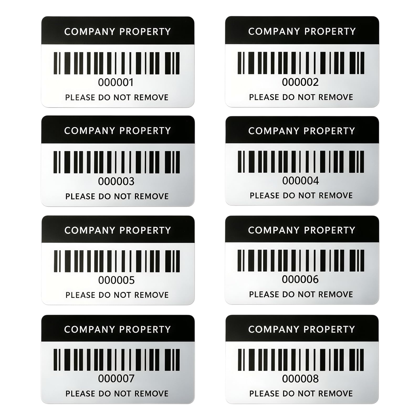 Etiquetas de código de barras de seguimiento de activos, etiquetas adhesivas permanentes de poliéster metalizado de 2 x 1 pulgadas, etiquetas de identificación de equipo numeradas para