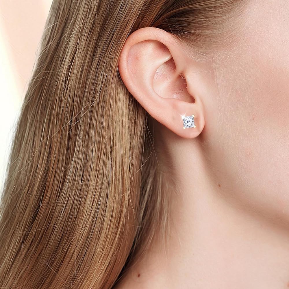 Princess cut Diamond Stud (IGI Certified (0.70ct & up) ScrewBack 14K from (0.04ct - 2.00ct, Clarity-I2)