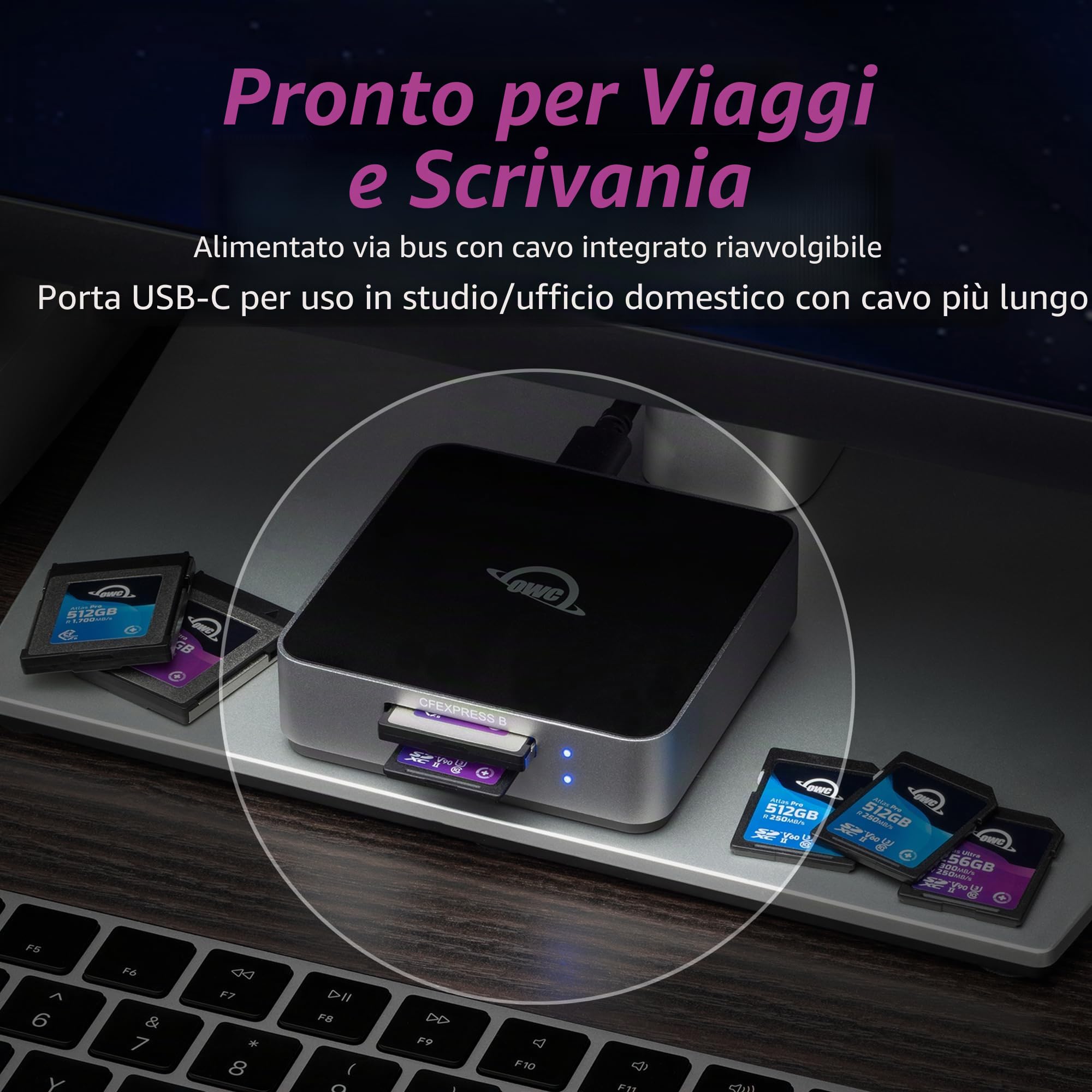 OWC Atlas Dual CFexpress + lettore di schede SD, USB-C Dual-Slot CFexpress Tipo B e SDXC UHS-II Card Reader, (OWCTCCFXBSDRDR)