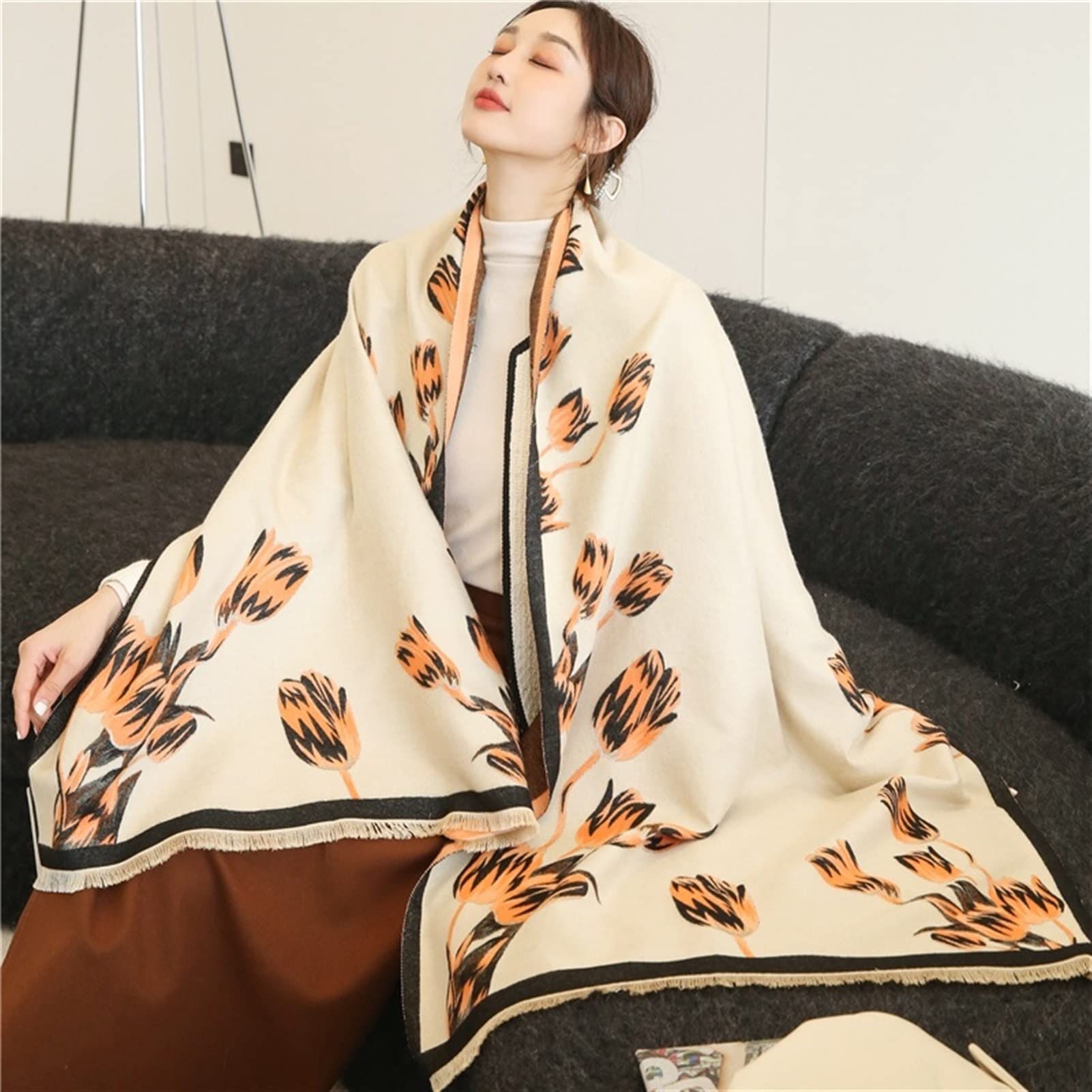 Sciarpa Elegante Sciarpa Invernale Floreale for Le Donne Scialli Pashmina Lady Wraps Morbido Denso Calda Ondulato Scialle Donna Invernale (Color : C)
