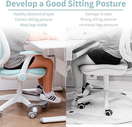 Miniatura 4 de HOMEFUN Silla de escritorio para niños, sillas de computadora con reposabrazos y reposapiés para niños y niñas, bonita malla ergonómica con altura