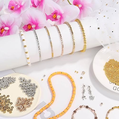 Miniatura 2 de Cridoz 3820 cuentas surtidas para pulsera: diamantes de imitación, espaciador, plano, plateado, oro rosa para fabricación de joyas