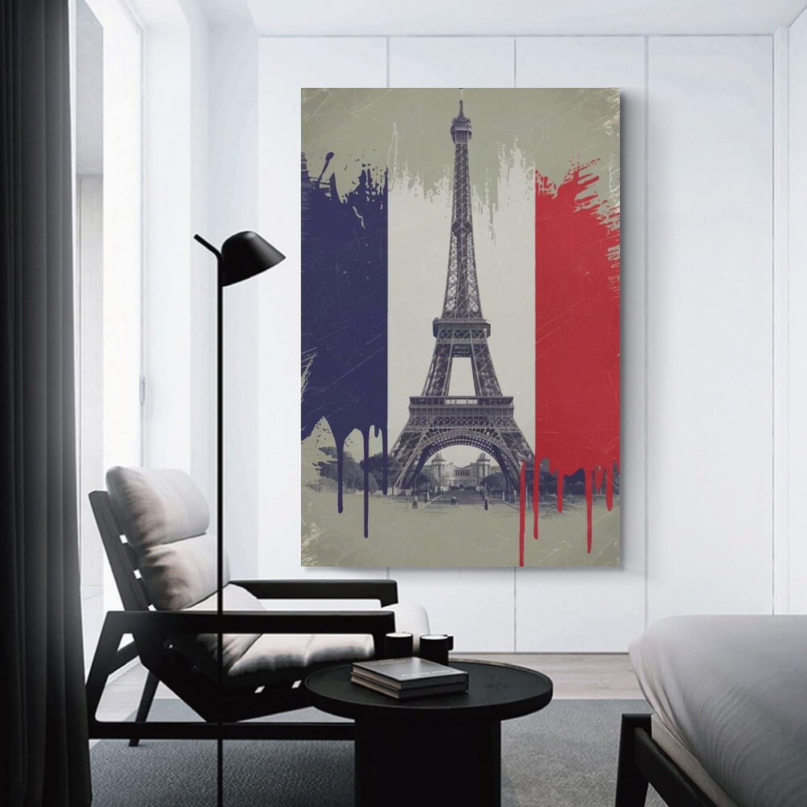 Junmoney Unframe-Eiffel Tower With French Flag Eiffel Tower With French Flag Wall Picture Print, 20X30inch(50X75cm), For Workspace Walls, Study Corners Or Bedrooms, Wall Art That Adds Style To Work Areas
