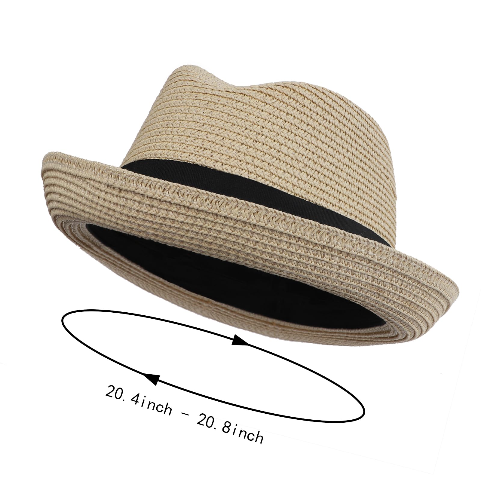 YJZQ Cappello di paglia, stile Panama, per bambini, estivo, cappellino pieghevole, cappello da sole, per spiaggia, cappello tradizionale panama, per il tempo libero per la testa, 52-53 cm