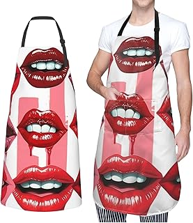 GFLFMXZW Apron for Women Men Waterpoof Aprons Red Lips Collection Adjustable Bib Work Aprons for Dishwashing