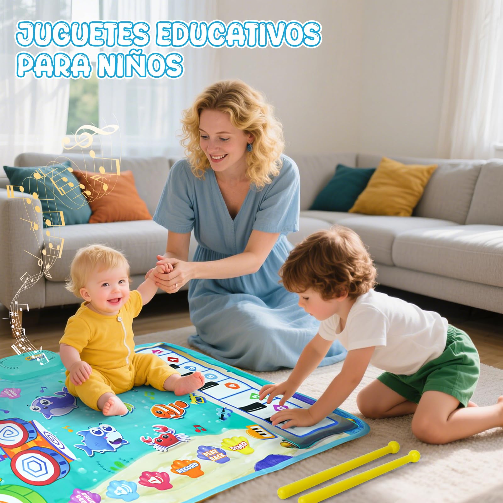 Juguetes 1 Niños Año, Alfombra Musical para Bebés con Piano, Tambor y 6 Animales Marinos, Regalo Ideal para Bebé Niños de 1 a 3 Años (Cumpleaños, Navidad, Bautizo)