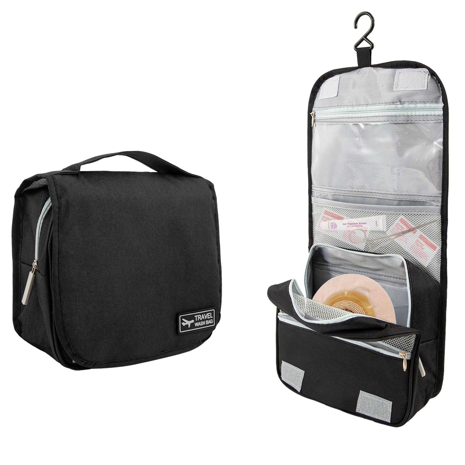 LKLKKC Ostomy Travel Bag - Hanging Ostomy Supplies Bag for Colostomy, Ileostomy, Foley Catheter, Medical Supplies Organizer (Black)