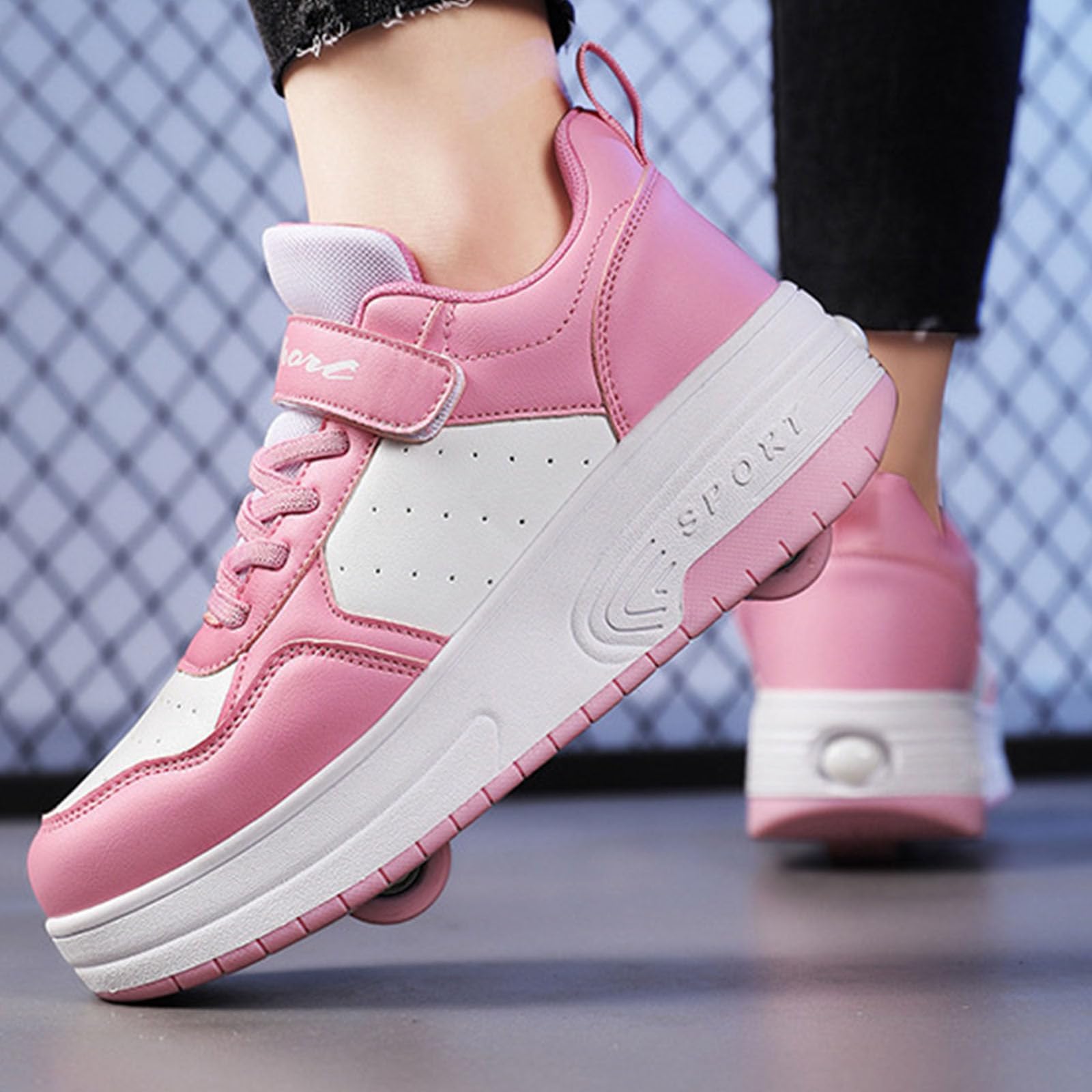 Surwin Chaussures roulettes Enfant, Chaussures de Skateboard Fille Garçon avec Roues Arrière Rétractables, Boucle en Nylon Basket à roulettes Sneakers Roller, 30 EU-40 EU