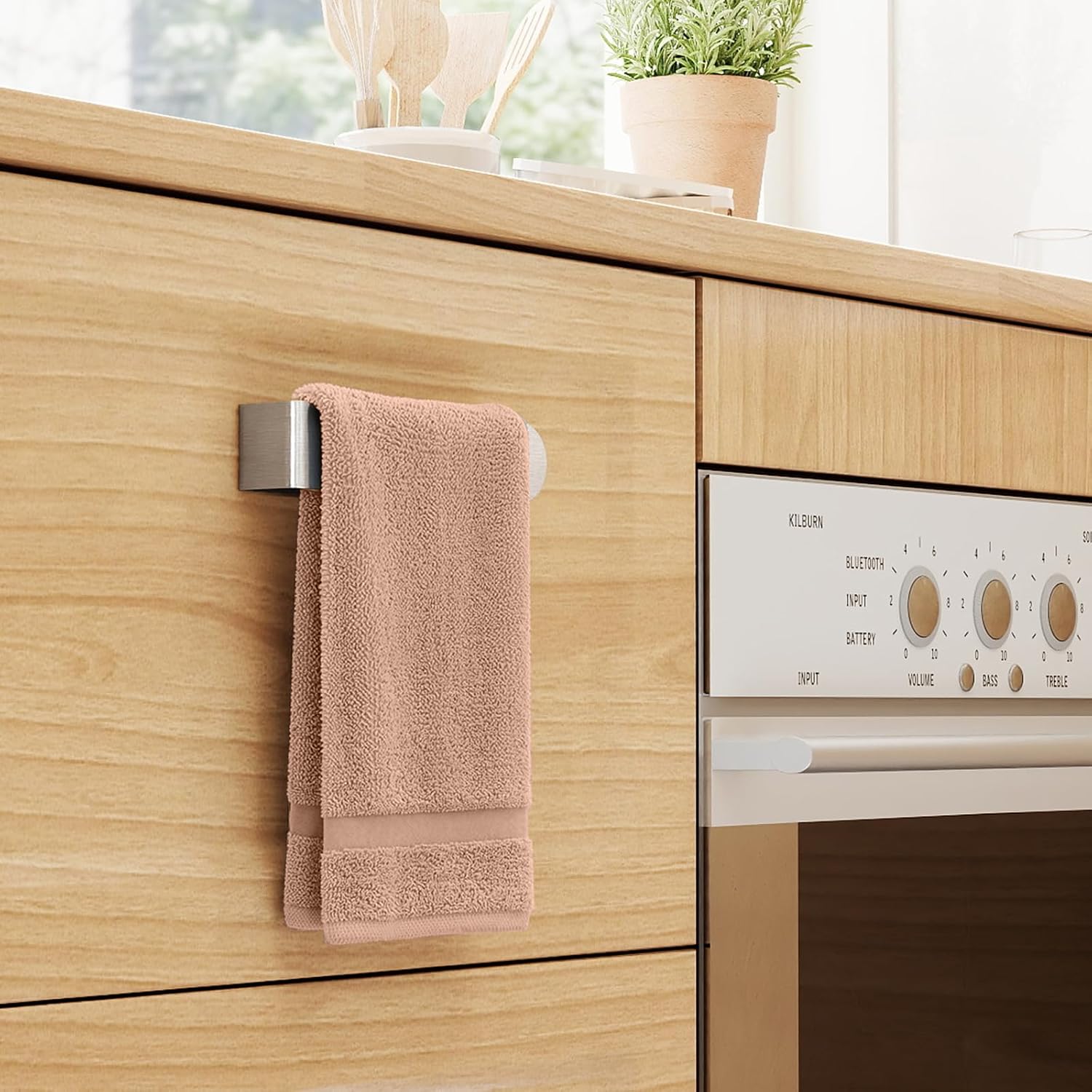 Bethom Adhesive Hand Towel Holder, 8 Inch Bar for Kitchen Cabinet, Brushed image 5