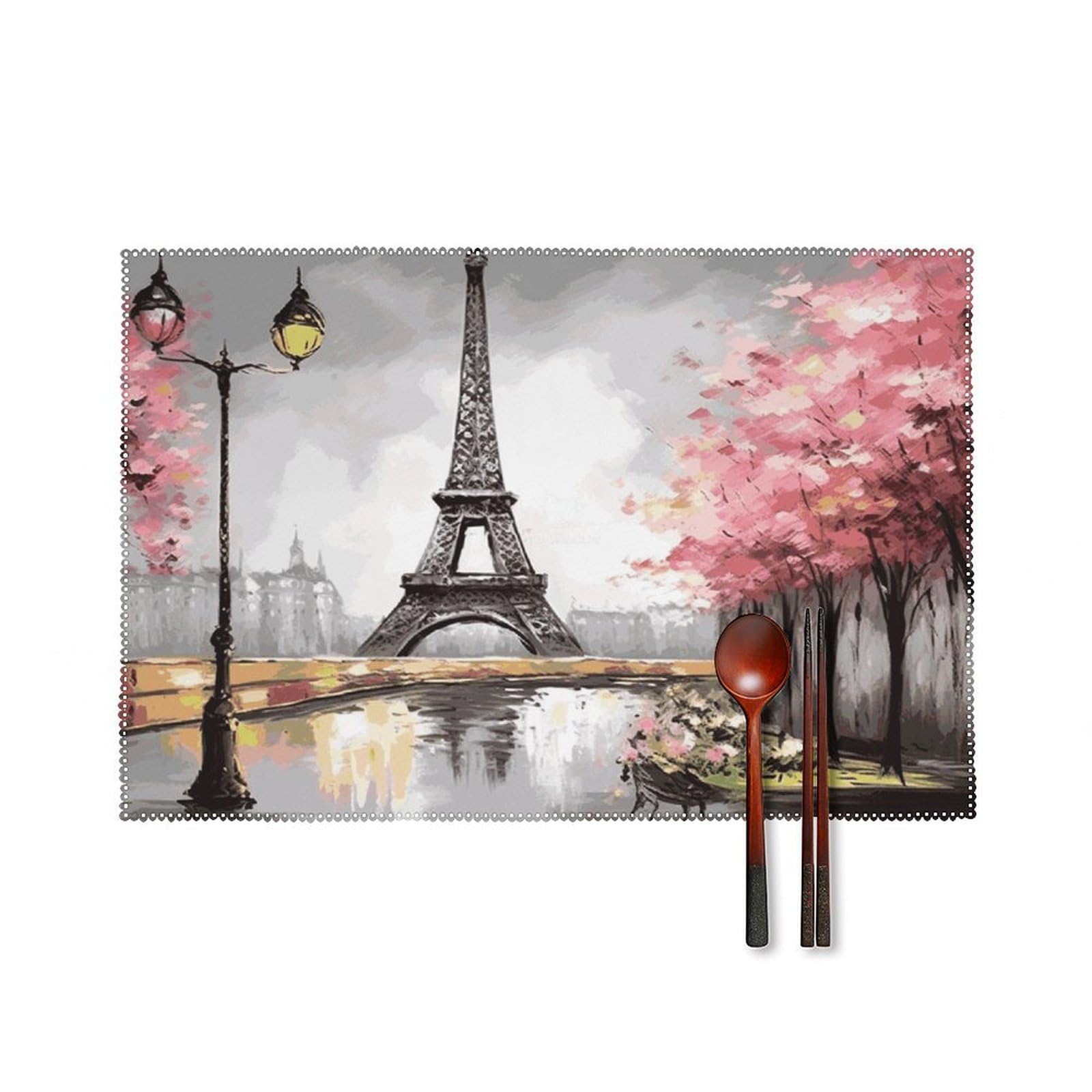 Fekiloot Style Oil Painting Paris Eiffel Tower Placemats Set Of 6,Table Mat