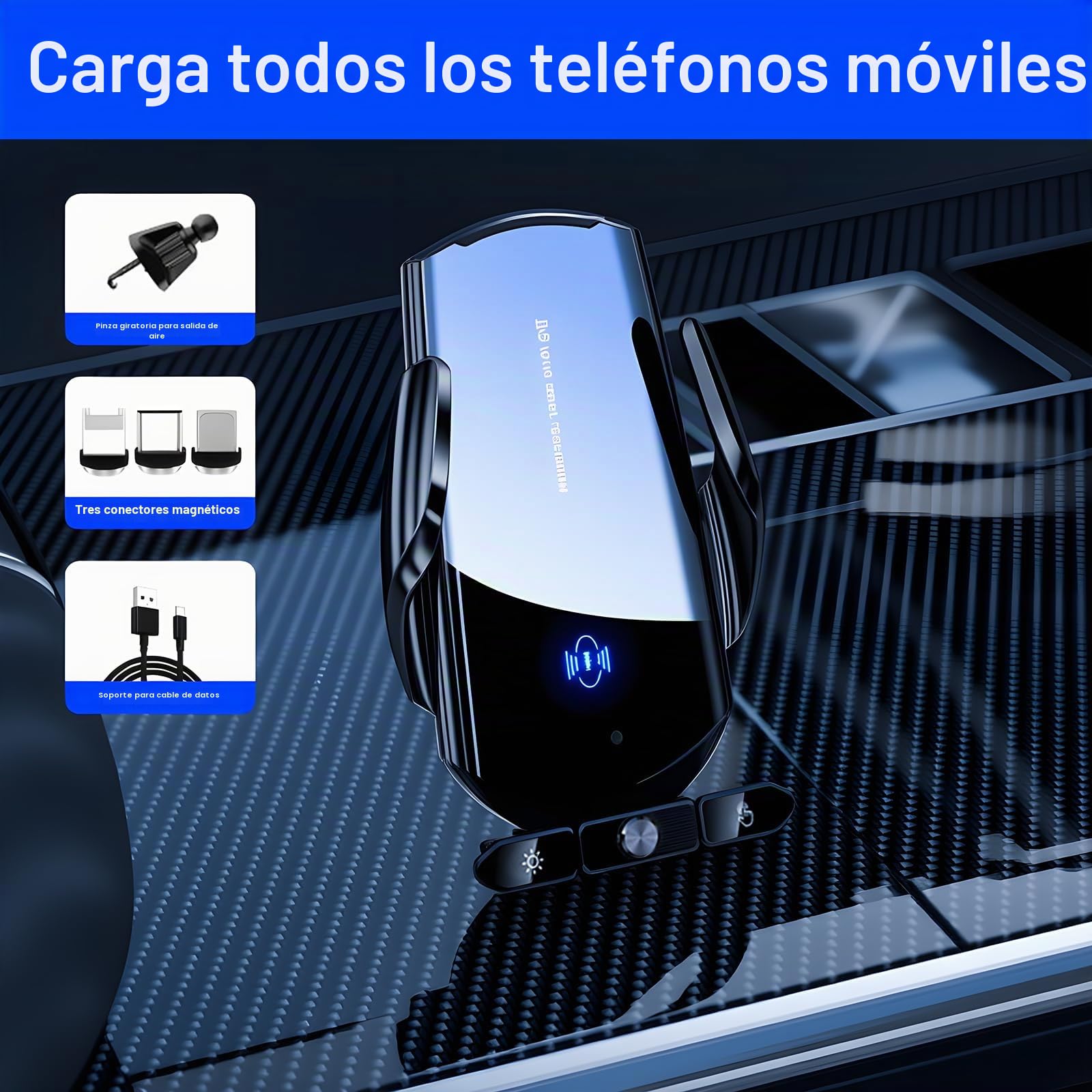 Soporte inalámbrico para teléfono de coche, cargador inalámbrico de 15 W, carga rápida, soporte de cargador de coche con sujeción automática, soporte de succión, salpicadero, ventilación de